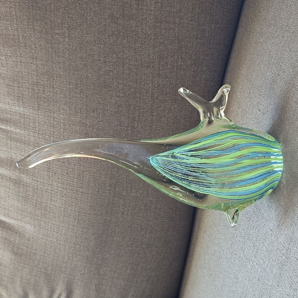LARGE Vintage Murano Venetian Glass Blue Green cased Angelfish Angle Fish Italy